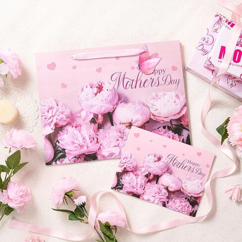 حقيبة هدايا Loveinside Purple Floral مع مناديل ورقية وبطاقة تهنئة لحفل استقبال المولود الجديد والآباء الجدد والمزيد - 13 بوصة × 5 بوصة × 10 بوصة، قطعة واحدة (زهور أرجوانية لعيد الأم) in Saudi Arabia
