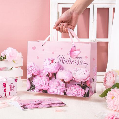 حقيبة هدايا Loveinside Purple Floral مع مناديل ورقية وبطاقة تهنئة لحفل استقبال المولود الجديد والآباء الجدد والمزيد - 13 بوصة × 5 بوصة × 10 بوصة، قطعة واحدة (زهور أرجوانية لعيد الأم) in Saudi Arabia
