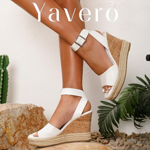 Yavero Women's Espadrille Wedge Sandals Open Toe Platform Sandals with Ankle Strap Stylish Cork Wedges for Summer in Saudi Arabia