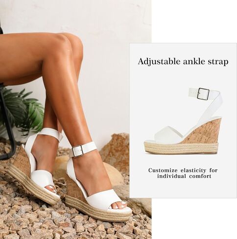 Yavero Women's Espadrille Wedge Sandals Open Toe Platform Sandals with Ankle Strap Stylish Cork Wedges for Summer in Saudi Arabia