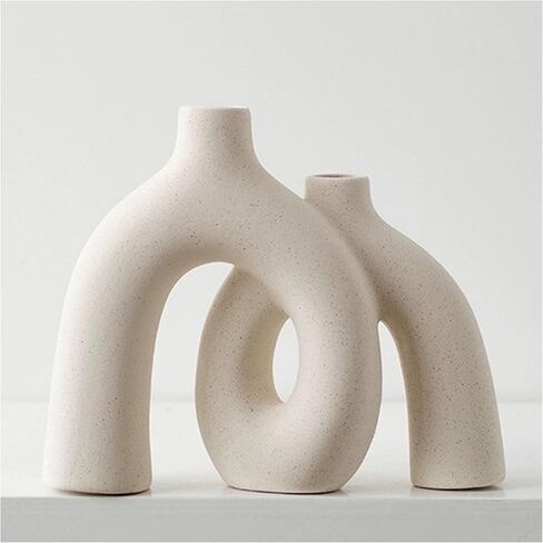 Hug Donut Decorative Vase Set - Modern Nordic Boho Style Vases Home Decor, Matte Ceramic Decorations for Living Room Shelf, Bookshelf Mantle Entryway Table or Console Décor (Cream White) in Saudi Arabia