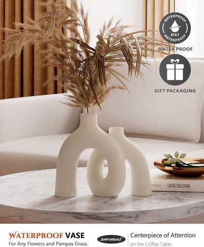 Hug Donut Decorative Vase Set - Modern Nordic Boho Style Vases Home Decor, Matte Ceramic Decorations for Living Room Shelf, Bookshelf Mantle Entryway Table or Console Décor (Cream White) in Saudi Arabia