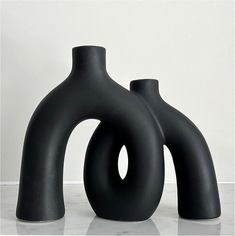 Hug Donut Decorative Vase Set - Modern Nordic Boho Style Vases Home Decor, Matte Ceramic Decorations for Living Room Shelf, Bookshelf Mantle Entryway Table or Console Décor (Cream White) in Saudi Arabia