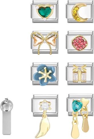 Italian Charms Only Silver Charm 8Pcs and Tools,Cherry Dog Heart Crystal 9mm Italian Modular Charm Bracelet Link Handmade DIY Module Jewelry Gifts in Saudi Arabia