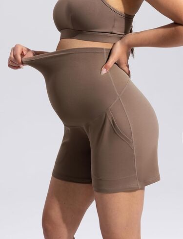 POSHDIVAH Women's Creamluxe Maternity Yoga Shorts with Pockets Pregnancy Workout Running Pants Clothes 6"/9"/12" in Kuwait