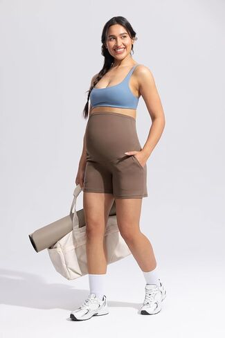 POSHDIVAH Women's Creamluxe Maternity Yoga Shorts with Pockets Pregnancy Workout Running Pants Clothes 6"/9"/12" in Kuwait