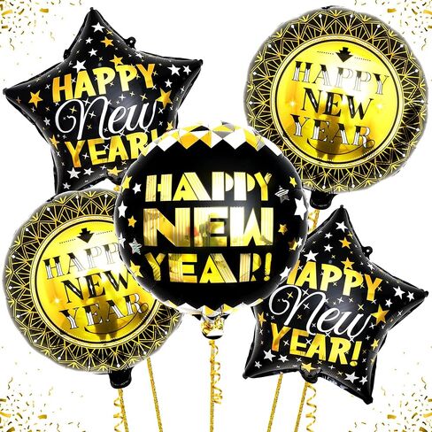 KatchOn, Happy New Year Balloons- Large 28 Inch, Pack of 5 | New Year Foil Balloons for NYE Decorations | New Years Eve Balloons for Happy New Year Decorations 2024 | New Years Eve Party Supplies 2024 in Kuwait