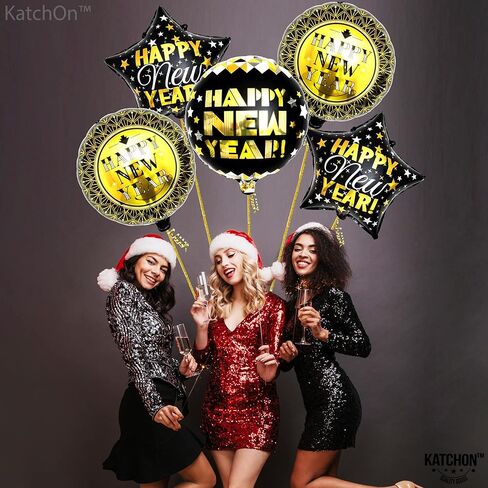 KatchOn, Happy New Year Balloons- Large 28 Inch, Pack of 5 | New Year Foil Balloons for NYE Decorations | New Years Eve Balloons for Happy New Year Decorations 2024 | New Years Eve Party Supplies 2024 in Kuwait