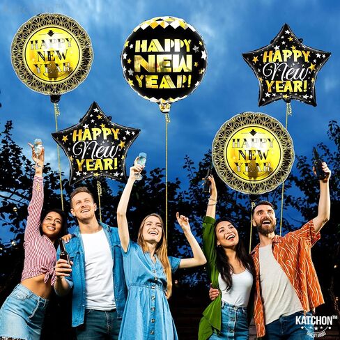 KatchOn, Happy New Year Balloons- Large 28 Inch, Pack of 5 | New Year Foil Balloons for NYE Decorations | New Years Eve Balloons for Happy New Year Decorations 2024 | New Years Eve Party Supplies 2024 in Kuwait