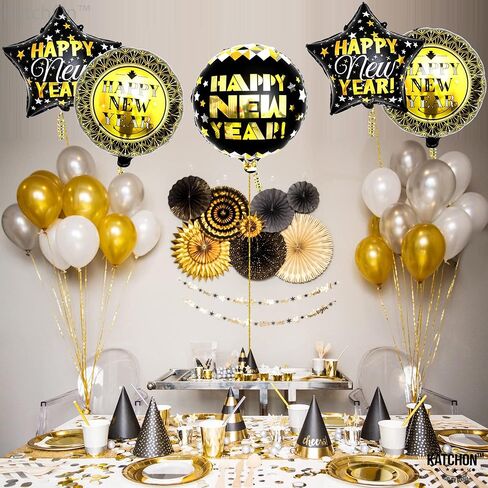 KatchOn, Happy New Year Balloons- Large 28 Inch, Pack of 5 | New Year Foil Balloons for NYE Decorations | New Years Eve Balloons for Happy New Year Decorations 2024 | New Years Eve Party Supplies 2024 in Kuwait