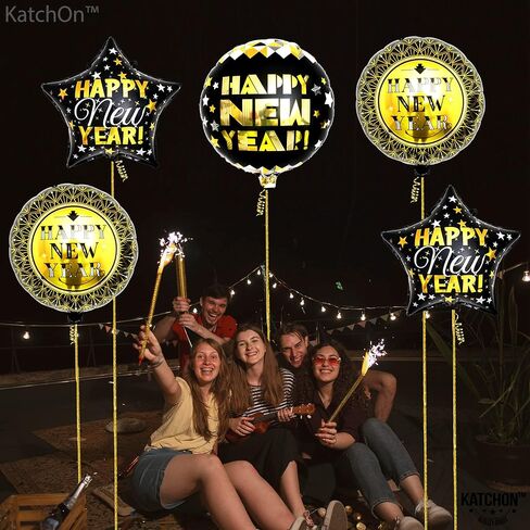 KatchOn, Happy New Year Balloons- Large 28 Inch, Pack of 5 | New Year Foil Balloons for NYE Decorations | New Years Eve Balloons for Happy New Year Decorations 2024 | New Years Eve Party Supplies 2024 in Kuwait