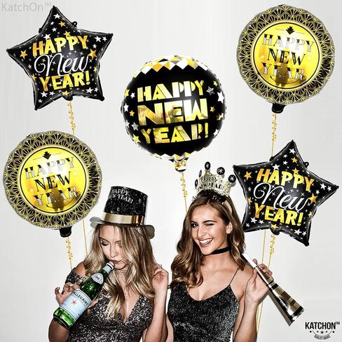 KatchOn, Happy New Year Balloons- Large 28 Inch, Pack of 5 | New Year Foil Balloons for NYE Decorations | New Years Eve Balloons for Happy New Year Decorations 2024 | New Years Eve Party Supplies 2024 in Kuwait