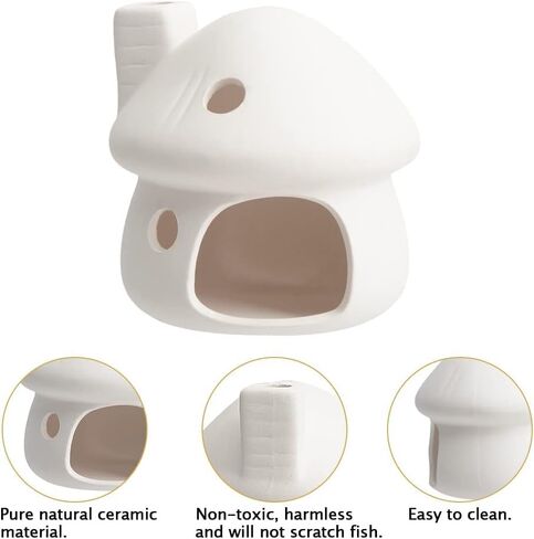 RUIAN Aquarium Decor Ceramic Mushroom House Ornament Fish Tank Landscape Decoration Pottery Hide Cave Habitat Hut Small Shrimp for Goldfishes to Rest Breed Hiding,Gray in Kuwait