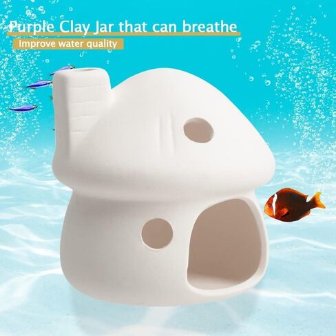 RUIAN Aquarium Decor Ceramic Mushroom House Ornament Fish Tank Landscape Decoration Pottery Hide Cave Habitat Hut Small Shrimp for Goldfishes to Rest Breed Hiding,Gray in Kuwait