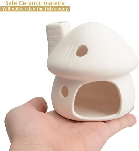 RUIAN Aquarium Decor Ceramic Mushroom House Ornament Fish Tank Landscape Decoration Pottery Hide Cave Habitat Hut Small Shrimp for Goldfishes to Rest Breed Hiding,Gray in Kuwait