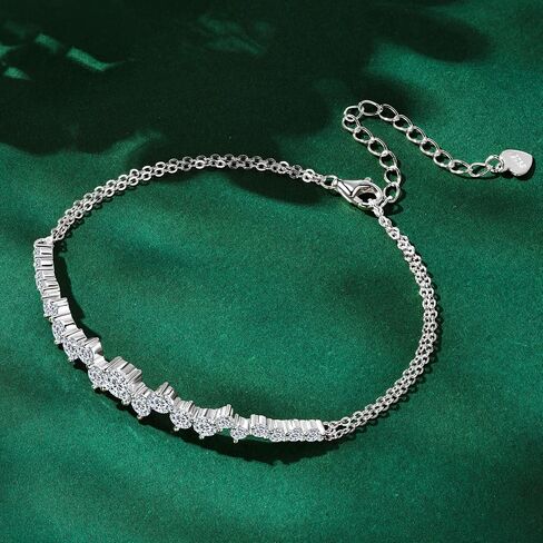 سوار رابط Moissanite للنساء ، 2.72CTTW D Color 925 Sterling Silver Silver Minimalist Layering Congening Jewelry for الزوجة أو الأم ، سلسلة قابلة للتعديل in Kuwait