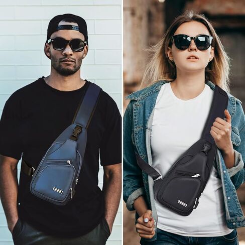 Peicees Mens Leather Crossbody Bag Trendy Sling Bag Man Purse Waterproof Sling Backpack Daypack Cross Body Chest Bag for Men in Saudi Arabia