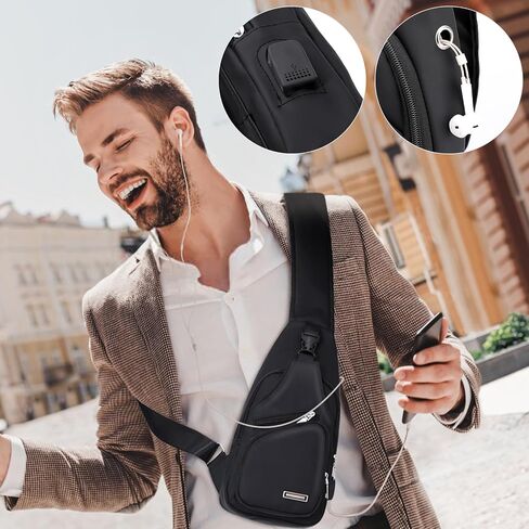 Peicees Mens Leather Crossbody Bag Trendy Sling Bag Man Purse Waterproof Sling Backpack Daypack Cross Body Chest Bag for Men in Saudi Arabia