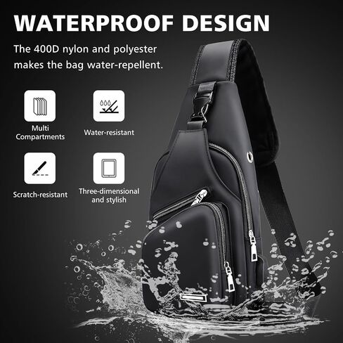 Peicees Mens Leather Crossbody Bag Trendy Sling Bag Man Purse Waterproof Sling Backpack Daypack Cross Body Chest Bag for Men in Saudi Arabia