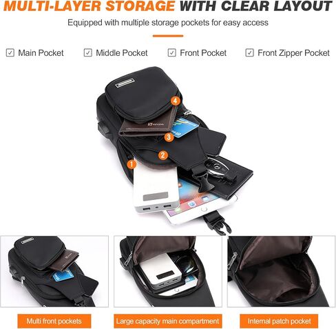 Peicees Mens Leather Crossbody Bag Trendy Sling Bag Man Purse Waterproof Sling Backpack Daypack Cross Body Chest Bag for Men in Saudi Arabia