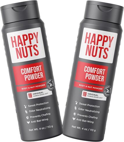 HAPPY NUTS Comfort Powder - Anti Chafing & Deodorant, Aluminum-Free, Sweat and Odor Control for Jock Itch, Groin and Men's Private 4 Oz (4 Ounce (Pack of 1), Big Wood) in Kuwait