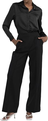 Off-White & Black Wide Leg Tuytsi Pants, Business Casual Trousers for Women in Saudi Arabia