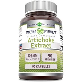 Amazing Formulas Artichoke Extract Supplement | Cynara Scolymus Leaf Capsules| 500 Mg | Capsules | Non-GMO | Gluten Free | Made in USA (90, Count)