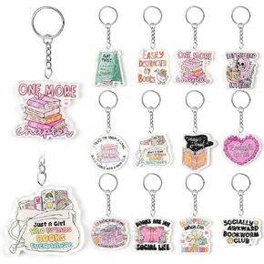 YOPPIX 12 Pcs Book Lovers Keychains - Dual-Sided Funny Bookish Themed Gifts for Readers, Book Club Party Favors, Teacher Appreciation, Back to School & Birthday Gifts Accessories