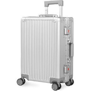 All Aluminum Carry On Luggage 22x14x9 Airline Approved Heavy Duty Hard Shell Suitcases Zipperless Suitcase with TSA Lock, Black, 20 Inch