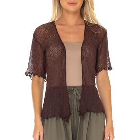 SHU-SHI Short Sleeve Cardigan Sheer Dress Shrug Tie Front Summer Sweater Lightweight Knit