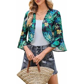 Yekaty Shrugs for Women 3/4 Sleeve Cropped Cardigan Lightweight Summer Sheer Bolero Shrug for Dresses