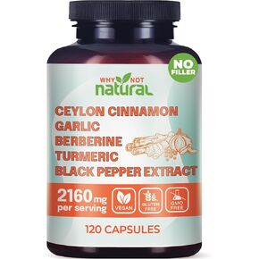 5-in-1 Organic Ceylon Cinnamon Capsules with Berberine, Garlic, Turmeric, Black Pepper Extract Pills