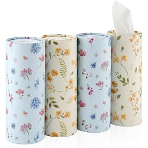 JUSTTOP Car Tissue Holder,Car Travel Kleenex Cup Holder with 4 Pack Facial Tissues,Convenient Tissue Bag,Car Accessories Interior for Women and Man 4 Canisters