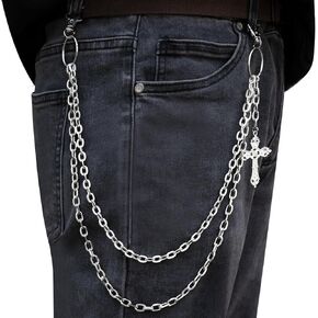 Wallet Chain - Wallet Chains for Men, Pants Chains Double Cross Pocket Chains Punk Trousers Jeans Chains for Biker Heavy Skull Chain Belt Goth Accessories