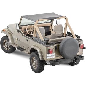 Mastertop Bimini Summer Top Top ، Black Diamond - يناسب Jeep Wrangler YJ 1987-1995 - غطاء علوي من نسيج الهواء الطلق للشمس والحماية من المطر الخفيف