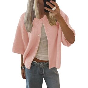 LOMON Womens Spring Summer Short Sleeve Cardigan Sweaters Trendy Crew Neck Button Down Lightweight Knit Outfit Y2k Clothes