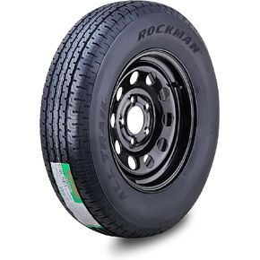 ROCKMAN Trailer Tire Wheel Assembly ST205/75R15 8-Ply D 107M 5 Lug on 5" PCD Black Mod Rim