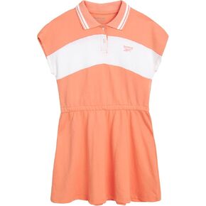 Reebok Girls' Dress - Short Sleeve Active Performance Pique Polo Tennis Dress - Summer Casual Pleated Skirt Polo Dress (7-12), Size 7, Peach