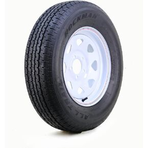 ROCKMAN Trailer Tire Wheel Assembly ST205/75R14 8-Ply D 105M 5 Lug on 4.5" PCD White Spoke Rim