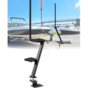 Boat Trailer Steps with Safety Grab Handle – 3-Step Universal Steps for Bass, Pontoon & Hunting Boats, Heavy-Duty 400lb Capacity, Powder-Coated Solid Steel, Easy Installation on Trailer Tongue