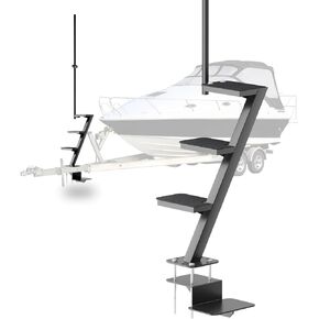 4 Step Boat Trailer Steps for Tongue Heavy Duty, Boat Trailer Ladder with Non-Slip Surface and Safety Handle 500 lbs Capacity