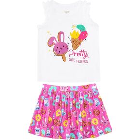 Toddler Girl Skirt Sets Sleeveless Top with Skirt Built in Shorts Viscose from Bamboo Summer Casual Outfits 2T-5T