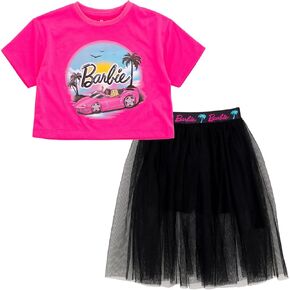 Barbie Girls Box Box Counter Thirt و Tulle Skort Toddler إلى أحجام الأطفال الكبيرة (2T-14-16)