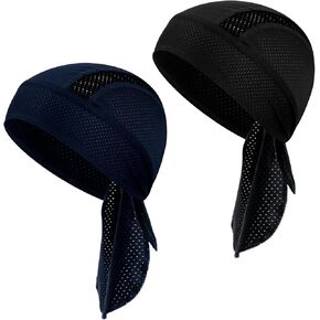 2 PCS التبريد هل الخرق الجمجمة CAP خوذة بطانة الالتهاب العرق Do Rag Sun Protection Wrap for Men Women Cycling Motorcycle Running Bradiouts Black