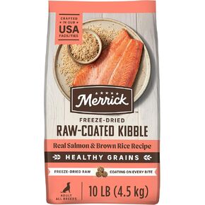 Merrick Healthy Grains Freeze Dried Raw Coated Kibble, Natural High Protein Dog Food, Salmon and Brown Rice - 10.0 lb. Bag