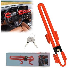 Steering Wheel Lock Anti -Theft Car Device Heavy Duty Device Security Auto Great Deterrent Adjustable car Wheel Locking for Vehicle Van Truck SUV with 2 Keys (Red)