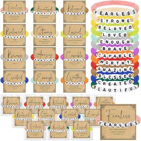 Kenning 24 Set Christian Bracelets Bulk for Men Women Colorful Neutral Stackable Clay Bible Beaded Bracelets with Religious Prayer Card Faith Inspirational Father's Day Gifts for Church