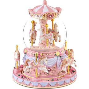 Carousel Music Box Snow Globe Unicorn Horse Joxes مع أضواء ملونة ، للبنات ، ابنة النساء ، هدية لعيد ميلاد الذكرى السنوية
