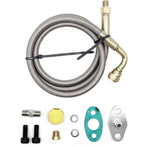 Turbo Oil Feed Line Kit 4AN Braided Compatible with T3 T4 GT35 T70 T66 T61 T60 T04E T04 GT32 GT40 GT42 GT4088R GT4049R GT42R/RS GT4294R GT4202R Turbocharger 41" Oil Return Line Oil Drain Line