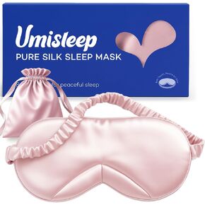 Umisleep 100% Pure Mulberry Silk Sleep Mask, 22 Momme 6A Soft & Smooth Fibers, Breathable Eye Mask for Women & Men, Better Light Blocking Sleeping Mask with Travel Pouch, Adjustable Blindfold, Pink